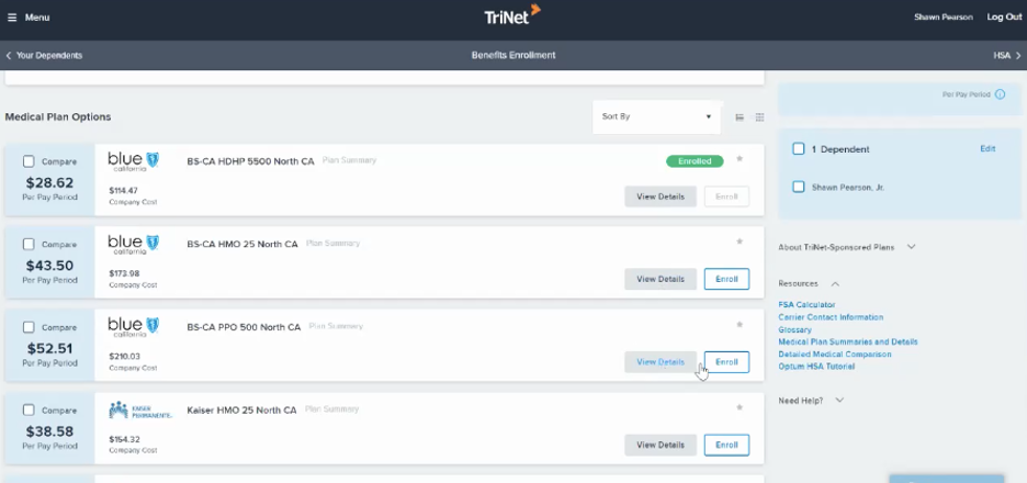 TriNet benefits enrollment